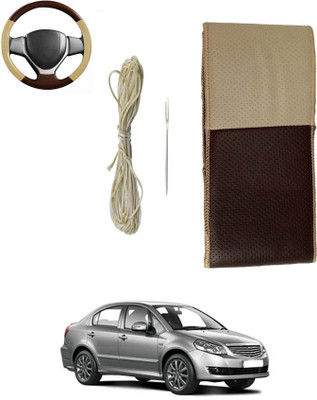 MATIES Hand Stiched Steering Cover For Volkswagen Universal For Car(Beige/Brown, Leatherite)