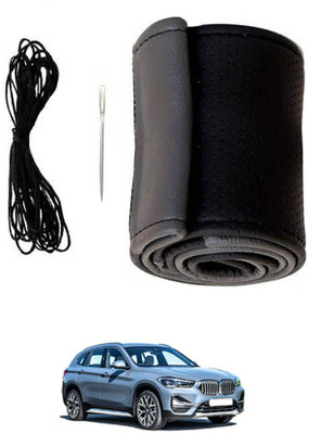 MATIES Hand Stiched Steering Cover For BMW X1(Black/Grey, Leatherite)