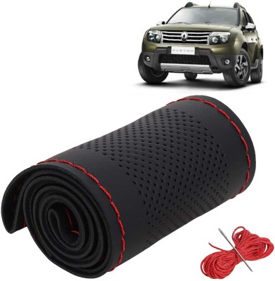 Kingsway Hand Stiched Steering Cover For Renault Duster(Black Color with Red Thread, Leatherite)