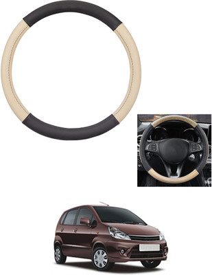 MATIES Steering Cover For Universal For Car Zen Estilo(Beige/Black, Leather)