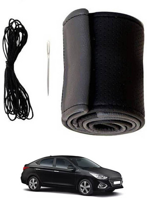 ABJD Hand Stiched Steering Cover For Hyundai Verna(Grey, Black, Leatherite)