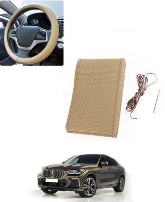 AYW Hand Stiched Steering Cover For BMW X6(Beige, Leatherite)