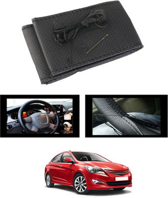 ABJD Hand Stiched Steering Cover For Hyundai Verna(Black, Leatherite)