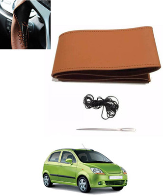 MATIES Hand Stiched Steering Cover For Chevrolet Spark(Tan, Leatherite)