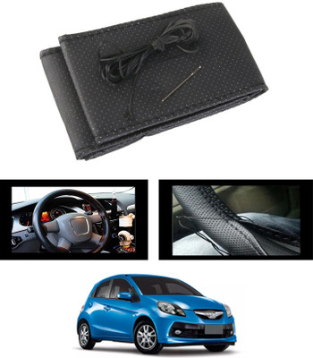 ABJD Hand Stiched Steering Cover For Maruti Brio(Black, Leatherite)
