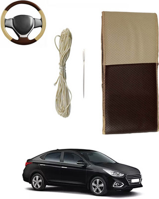 ABJD Hand Stiched Steering Cover For Hyundai Verna(Beige, Brown, Leatherite)