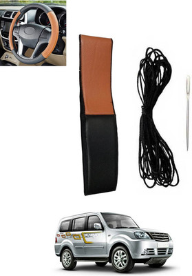 monolive Hand Stiched Steering Cover For Tata Sumo Grande(Tan, Black, Leatherite)