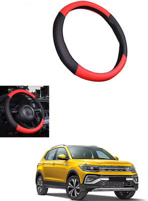 MATIES Steering Cover For Volkswagen Universal For Car(Red/Black, Leather)