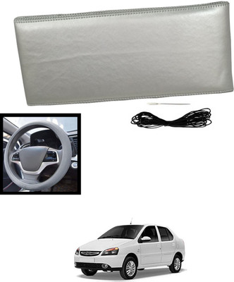 MATIES Hand Stiched Steering Cover For Tata Indigo(Silver, Leatherite)