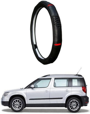 AUTO PEARL Steering Cover For Skoda Yeti(Diamond Black Red, Leatherite)
