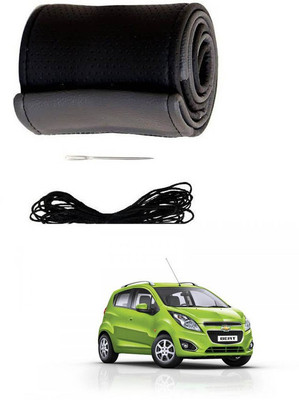 RKPSP Hand Stiched Steering Cover For Universal For Car Beat(Black/Grey, Leatherite)
