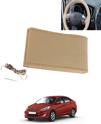 MATIES Hand Stiched Steering Cover For Hyundai Verna(Beige, Leatherite)