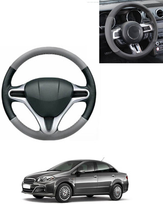 AYW Steering Cover For Fiat Linea(Grey/Black, Leatherite)