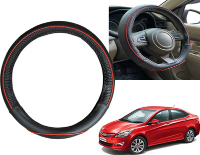 PEEPS STORE Steering Cover For Hyundai Verna Fluidic(Black, Red, Leatherite)