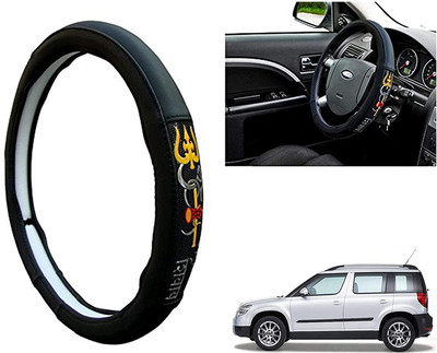 GS Grow n Shine Hand Stiched Steering Cover For Skoda Yeti(Black, Leatherite)