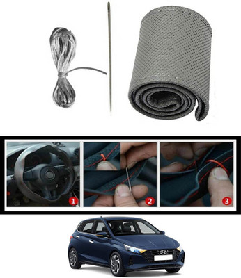 MATIES Hand Stiched Steering Cover For Hyundai i20(Grey, Leatherite)