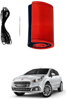RKPSP Hand Stiched Steering Cover For Universal For Car Punto Evo(Red/Black, Leatherite)