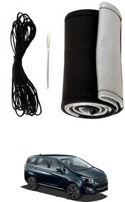 MATIES Hand Stiched Steering Cover For Mahindra Universal For Car(Black-Silver, Leatherite)