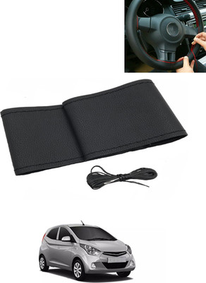 AYW Hand Stiched Steering Cover For Hyundai Eon(Black, Leatherite)