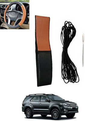 RKPSP Hand Stiched Steering Cover For Toyota Fortuner(Tan, Black, Leatherite)