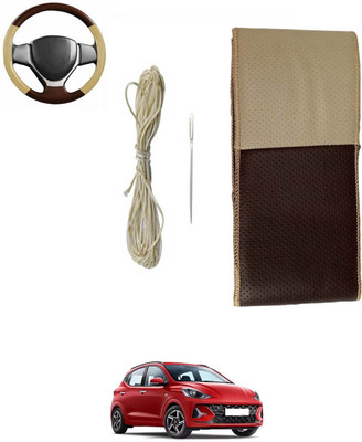 monolive Hand Stiched Steering Cover For Hyundai Universal For Car(Brown/Beige, Leatherite)