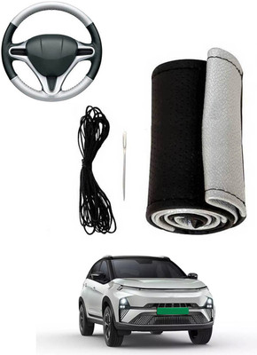 MATIES Hand Stiched Steering Cover For Tata Universal For Car(Silver, Black, Leatherite)