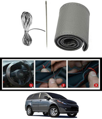 MATIES Hand Stiched Steering Cover For Tata Aria(Grey, Leatherite)