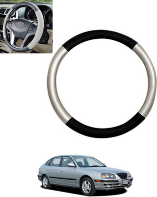 monolive Hand Stiched Steering Cover For Hyundai Elantra(Silver/Black, Leatherite)