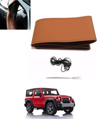 ABJD Hand Stiched Steering Cover For Nissan Thar(Tan, Leatherite)