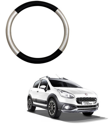 RKPSP Hand Stiched Steering Cover For Universal For Car Universal For Car(Silver/Black, Leatherite)