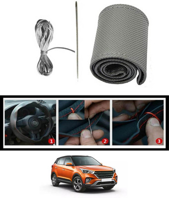 MATIES Hand Stiched Steering Cover For Hyundai Creta(Grey, Leatherite)