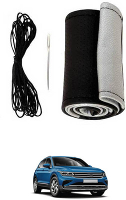 monolive Hand Stiched Steering Cover For Volkswagen Universal For Car(Silver/Black, Leatherite)