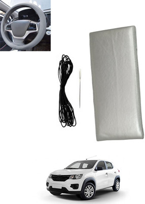 MSNP Hand Stiched Steering Cover For Renault Kwid(Silver, Leatherite)