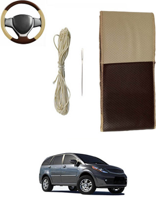ABJD Hand Stiched Steering Cover For Volkswagen Aria(Beige, Brown, Leatherite)