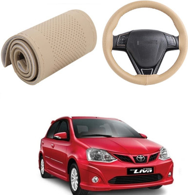 ARNEJA Hand Stiched Steering Cover For Toyota Etios Liva(Beige, Leather)