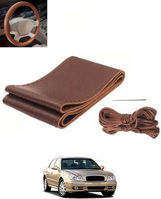 RKPSP Hand Stiched Steering Cover For Hyundai Sonata(Brown, Leatherite)