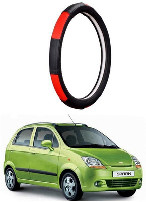AUTO PEARL Steering Cover For Chevrolet Spark(Gold Blaze Black and Red, Leatherite)