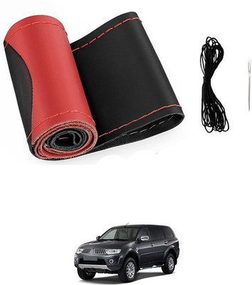 monolive Hand Stiched Steering Cover For Mitsubishi Pajero(Red/Black, Leatherite)