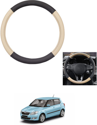 MATIES Steering Cover For Skoda Fabia(Beige/Black, Leather)
