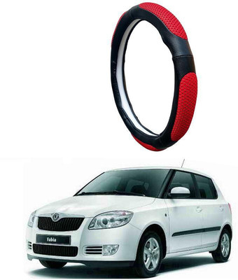 AUTO PEARL Steering Cover For Skoda Fabia(Black Red, Leatherite)
