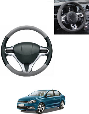 AYW Steering Cover For Volkswagen Universal For Car(Grey/Black, Leatherite)