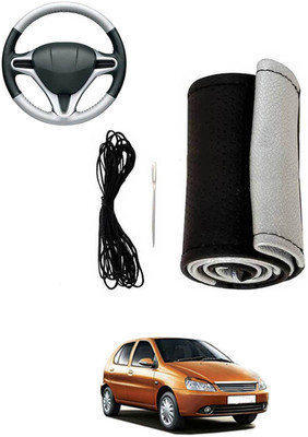 MATIES Hand Stiched Steering Cover For Tata Indica(Silver, Black, Leatherite)