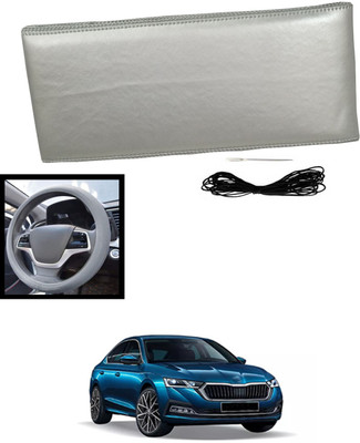 MATIES Hand Stiched Steering Cover For Skoda Octavia(Silver, Leatherite)