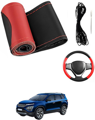 MATIES Hand Stiched Steering Cover For Tata Safari(Red/Black, Leatherite)