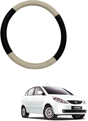 RKPSP Hand Stiched Steering Cover For Universal For Car Vista(Beige/Black, Leatherite)