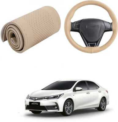 Arnejas Hand Stiched Steering Cover For Toyota Corolla Altis(Beige, Leather)