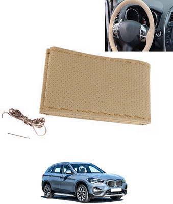 MATIES Hand Stiched Steering Cover For BMW X1(Beige, Leatherite)