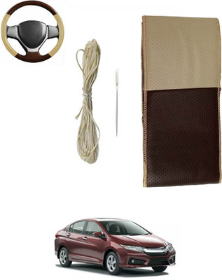 MATIES Hand Stiched Steering Cover For Honda Universal For Car(Beige/Brown, Leatherite)