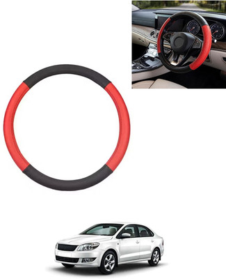 AYW Steering Cover For Skoda Rapid(Red/Black, Leatherite)