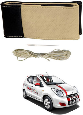 RKPSP Hand Stiched Steering Cover For Universal For Car A-Star(Beige/Black, Leatherite)